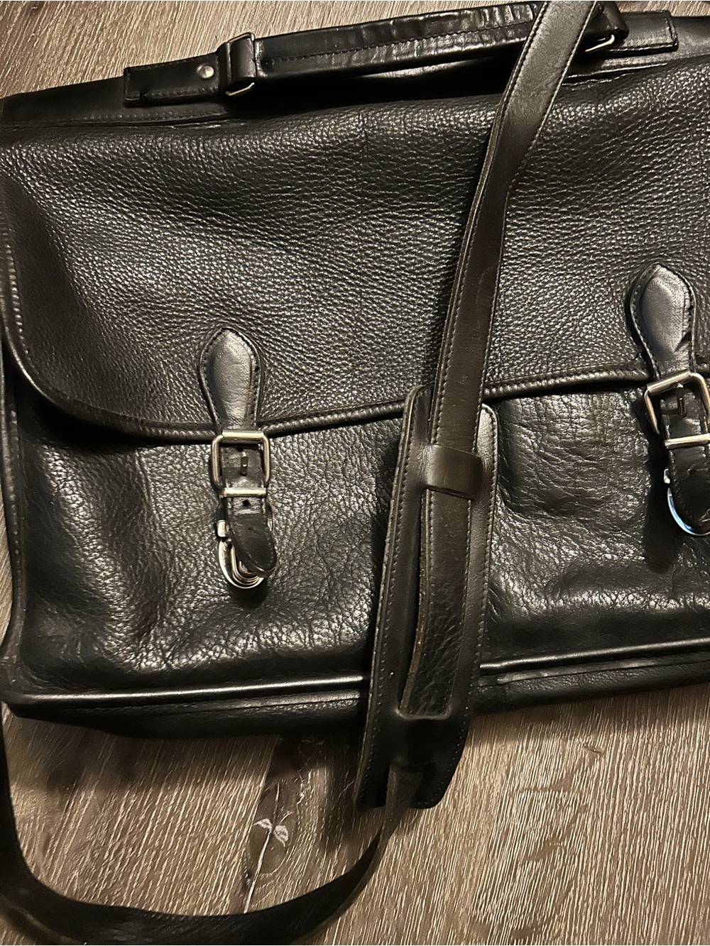 Roots Black Leather Messenger Bag